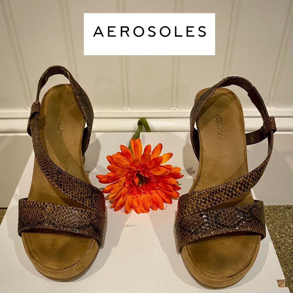 Aerosole Plushbaby Brown Snakeskin Sandal